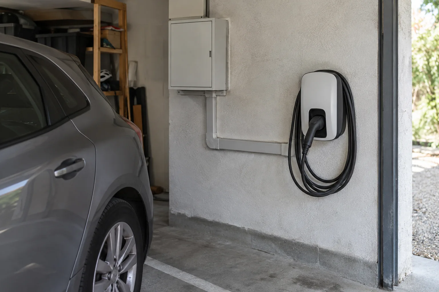 Illustration générée pour prestation : une borne au garage, sans client ni chantier réel.